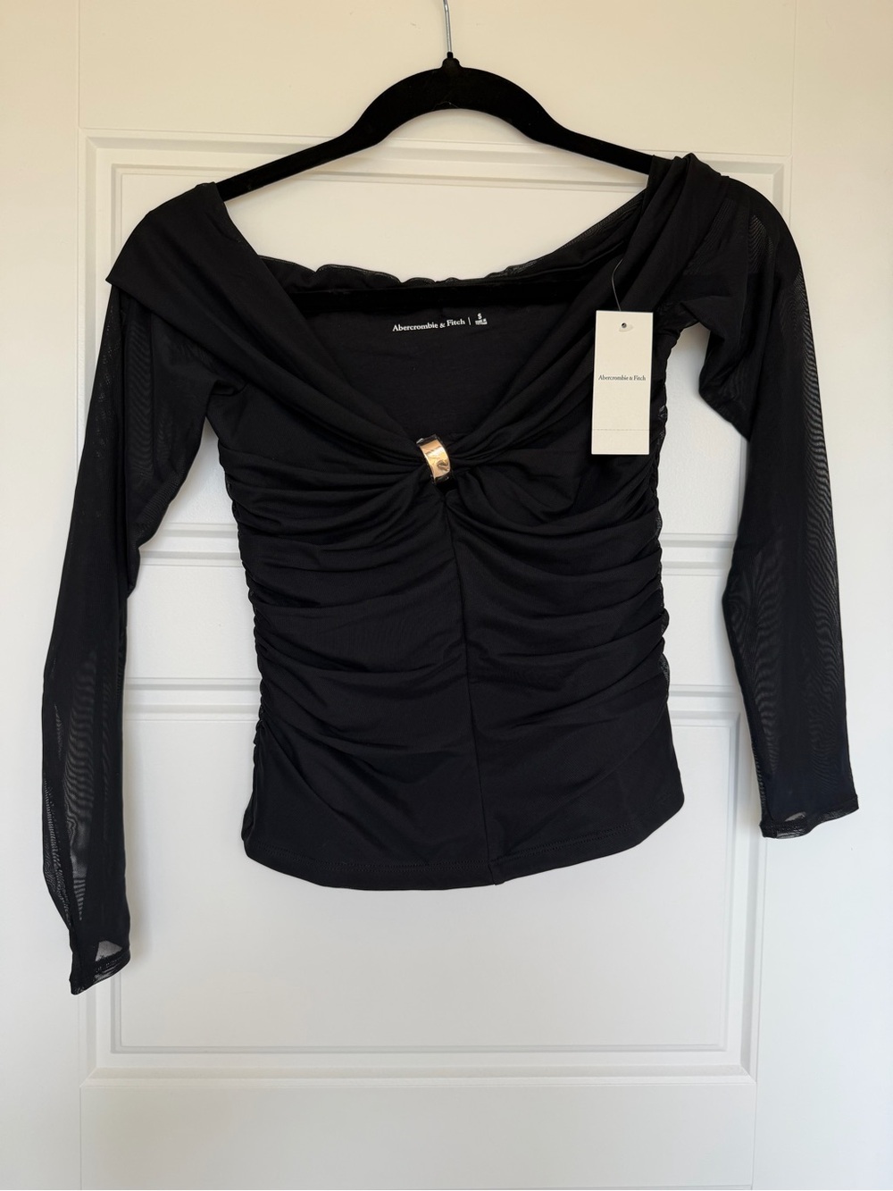 NWT- Abercrombie & Fitch Black Ruched Off-Shoulder Long Sleeve Top